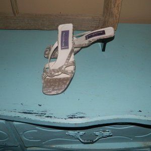 PHYLLIS POLAND Tess Cream Snakeskin Print Leather Heeled Slide Sandals 6.5B